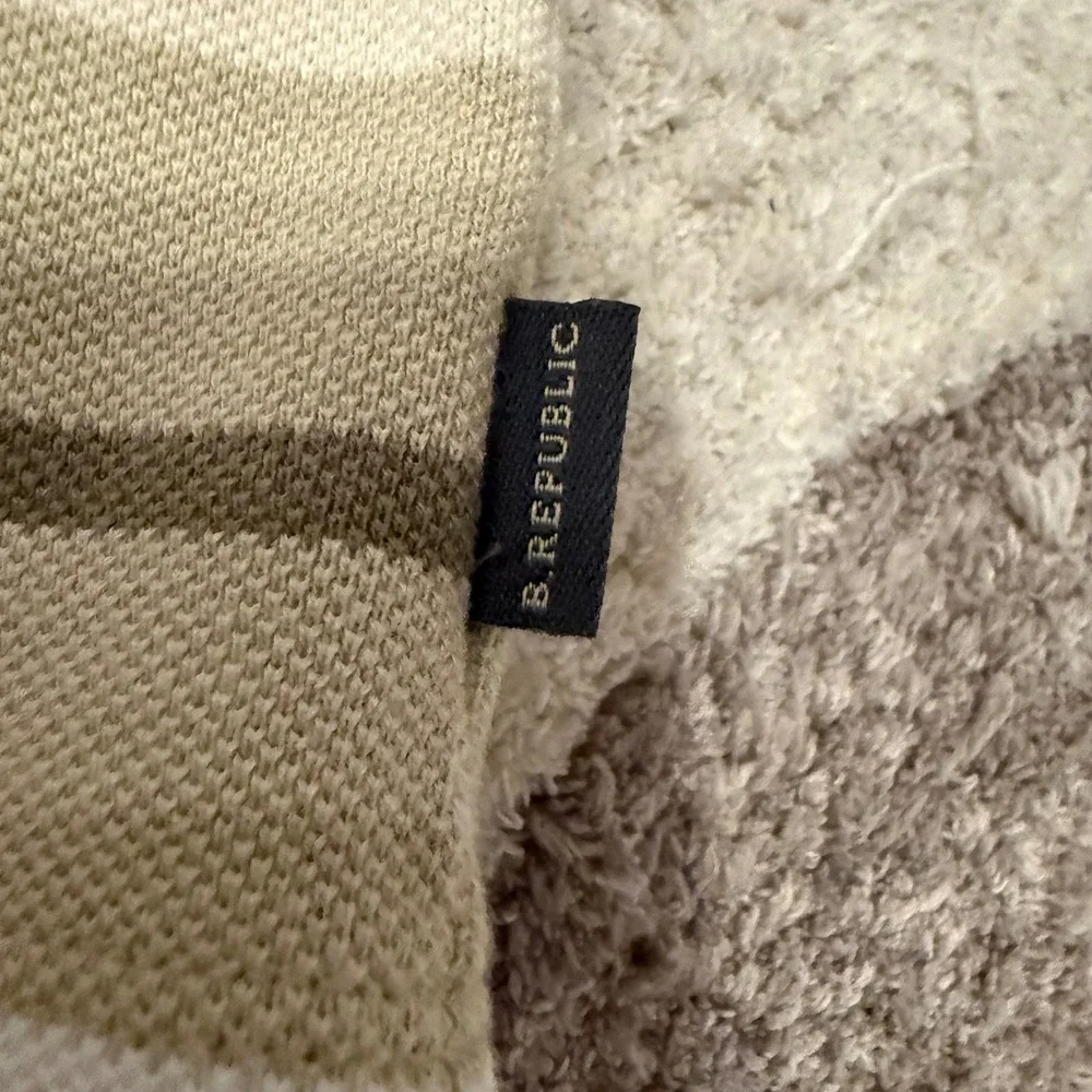 Banana Republic Mens Tan Olive Green Striped Pique Polo Shirt Short Sleeve XL